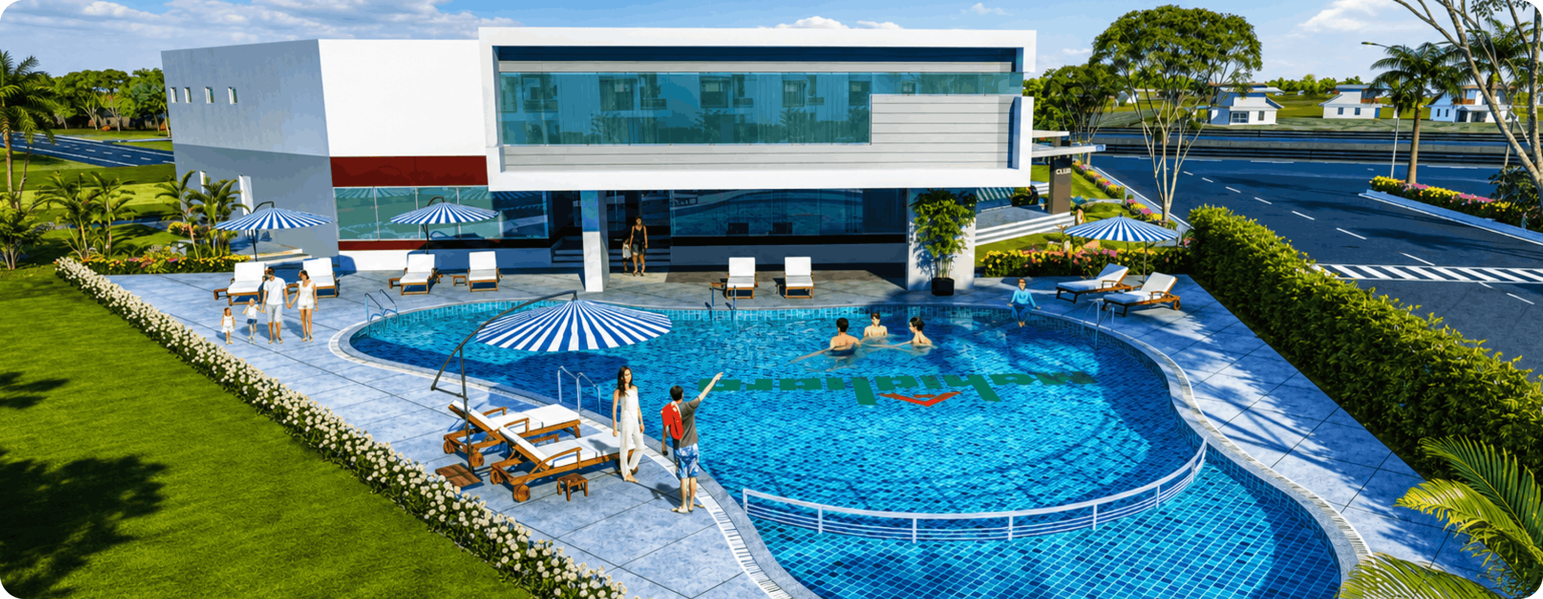 Clubhouse with swimming pool at Mahidhara Fortune City residential plots project